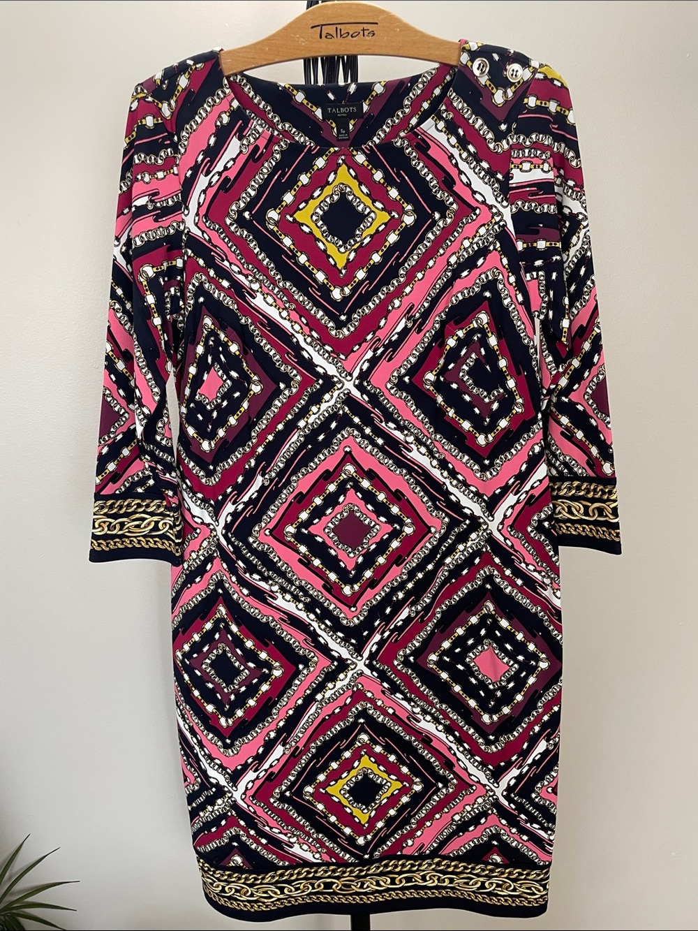 Talbots Pink, Navy & White Geometric Sheath Dress - Picture 1 of 5